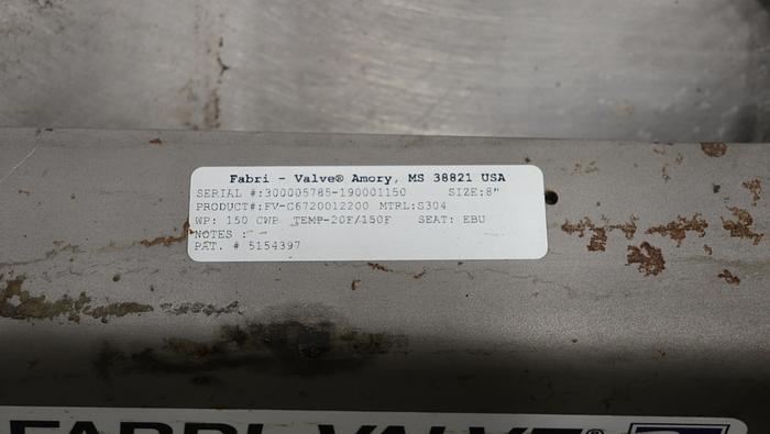 Used Fabri-Valve 8" Hand Operated Knife Gate Valve #44790