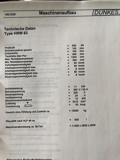 Gebraucht Hydraulische Richtpresse DUNKES HRW 63