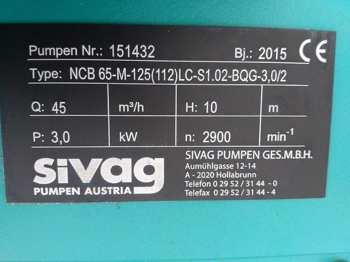 Neue Sivag Pumpe 45m³/Std. 10m hoch NCB 65-M-125, SIVAG,  neu -65%