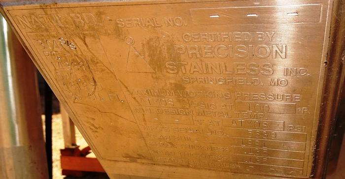 Used Hopper, 3.5 CF, S/st, Precision Stainless, Cone Bottom, #S742483