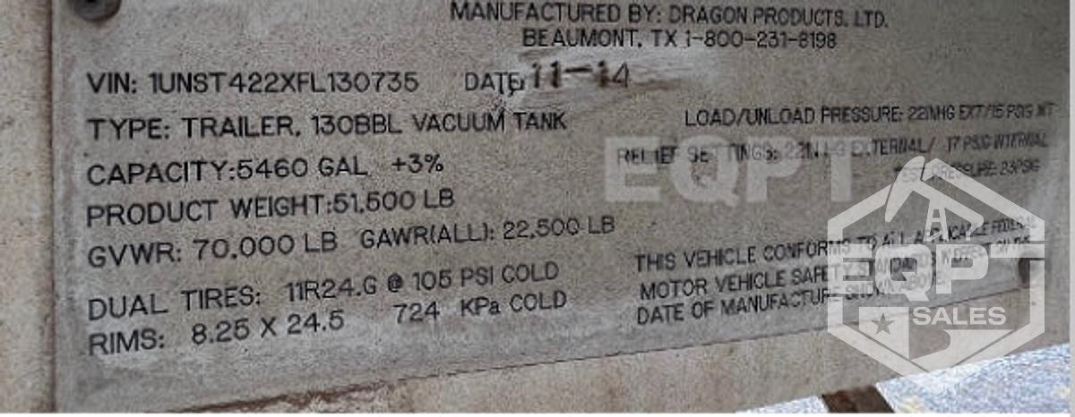 Used (SOLD) 2015 Vac Truck and Trailer