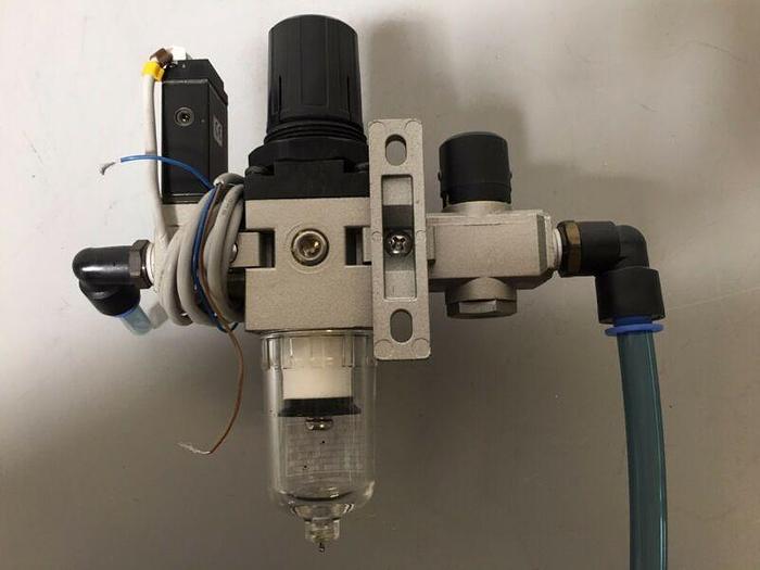 Used SMC AW2000-02 Filter Regulator, VHS2000-02 Pneumatic Residual Valve & IS1000