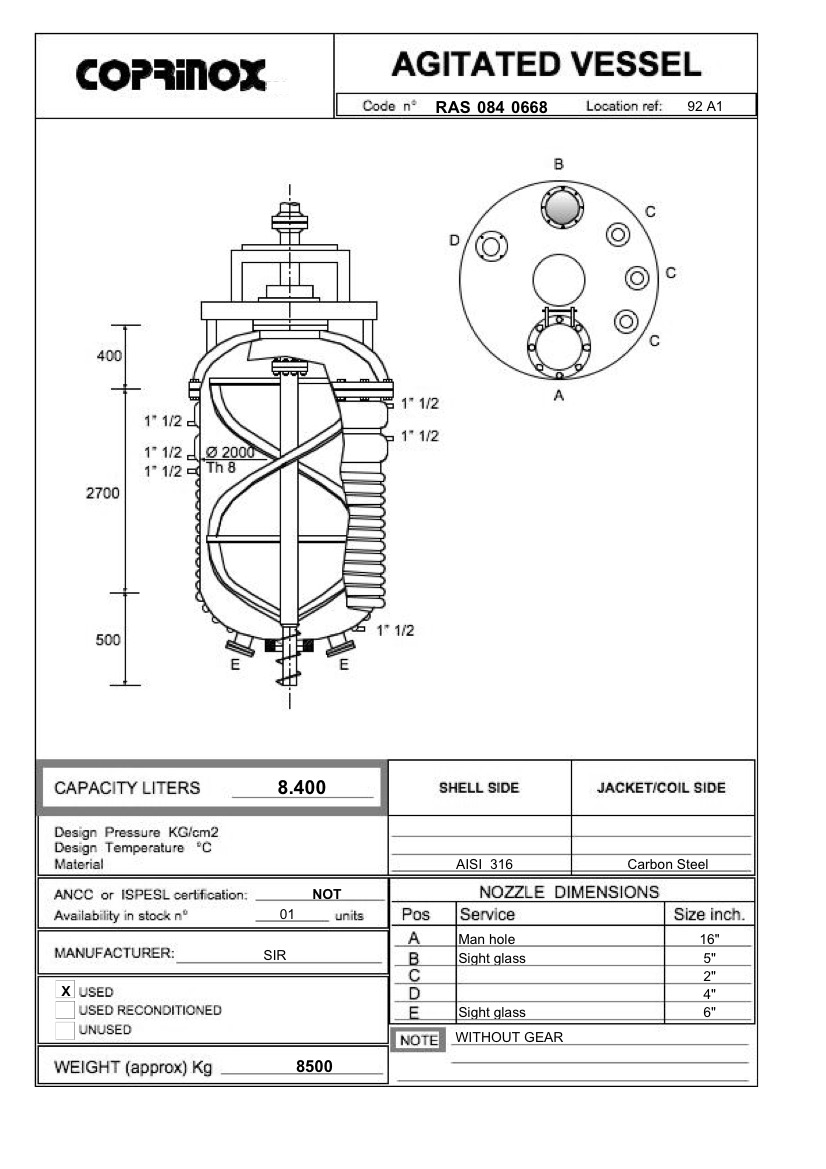 Usato Reattore SIR da 8400 Litri