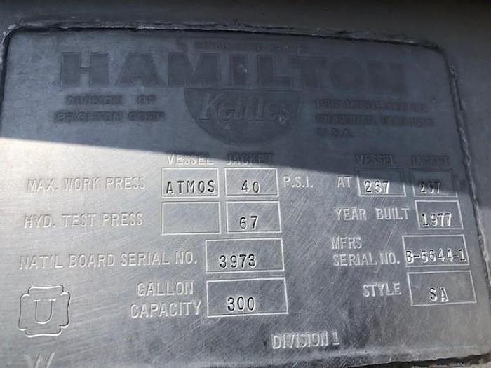 Used Hamilton 300 Gallon stainless steel jacketed mix kettle