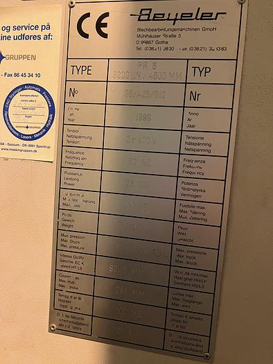 Used BRUGT CNC-KANTPRESSE FABRIKAT BEYELER, MODEL PR 6