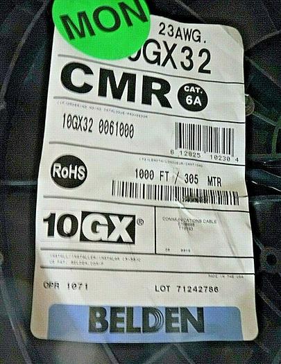 Belden 10GX32 CMR, Cat 6A, 23 AWG, Communications Cable Spool (1,000 FT) "NEW"