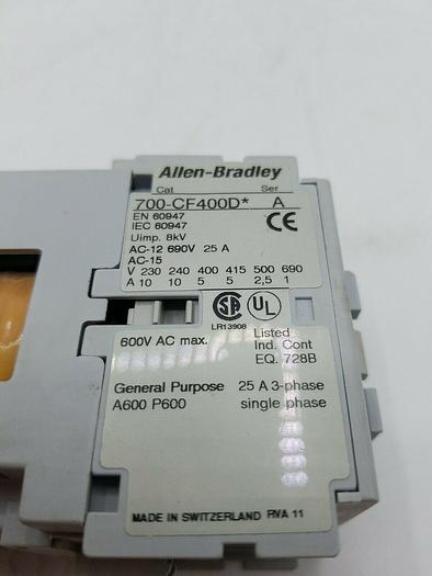 Used ALLEN BRADLEY 700-CF400D* SER A CONTROL RELAY