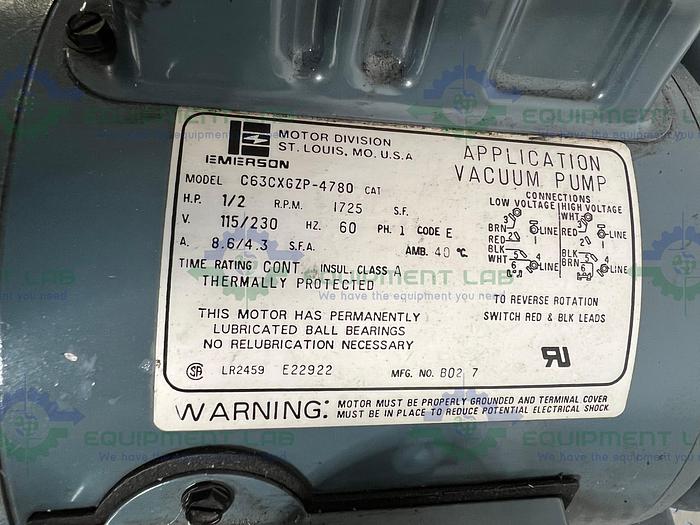 Used Welch 1402 DuoSeal Belt-Driven Rotary Vane Vacuum Pump 115/230V