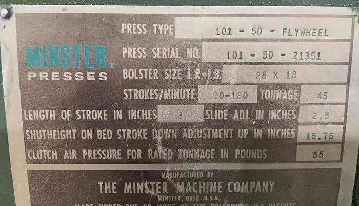 Used MINSTER #5 DIEMATIC