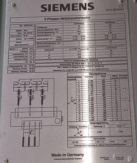 Used 1 x 25,000KVA Step Up Transformer 6.3kV - 20kV (USED) 50Hz