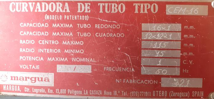 Usado Curvadora de tubo MARGUA CEM-16