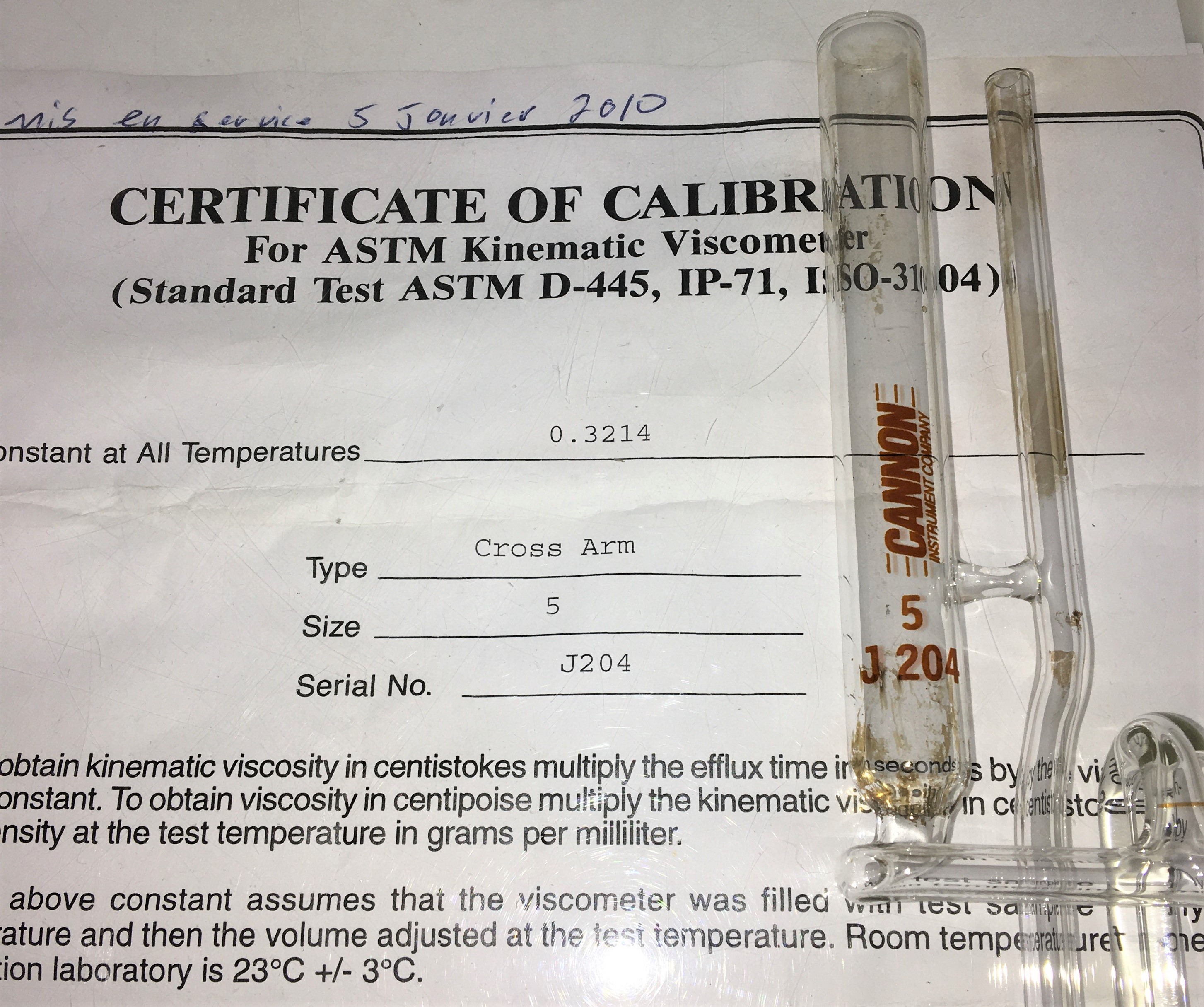 Used Cannon ZCAC-5 (9723-S62) Certified Zeitfuchs Cross-Arm Viscometer Tube - Size 5