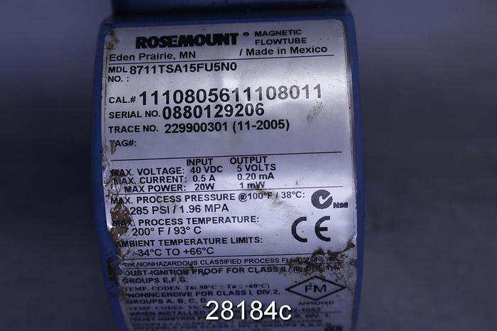 Used Rosemount 8711TSA15FU5NO 1/4" Magnetic Flow Tube #28184