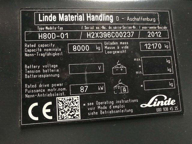 Used 2012 LINDE H80D FORKLIFT TRUCK