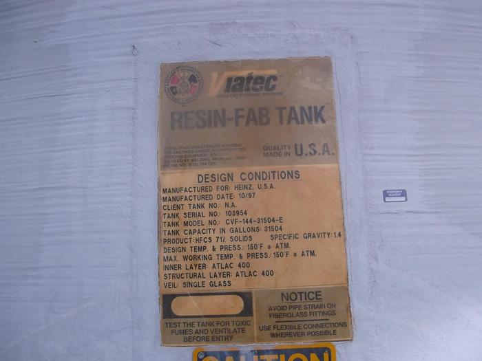 Used Tank, 31,500 Gallon, FRP, Coil, 12' x 37', Viatec, #S740213