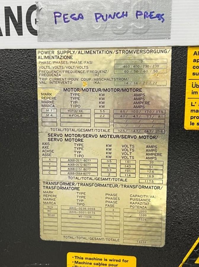 Used 2001 - 33 Ton Amada Pega 357 CNC Turret Punch