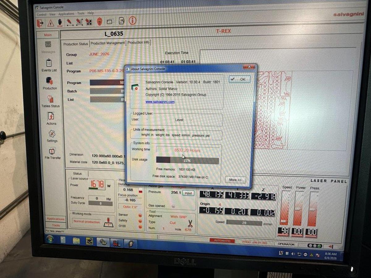 Used 2015 - 3000 Watt Salvagnini L3 Fiber Laser w/Automation