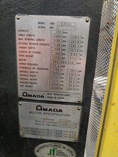 Used 1990 - 138 Ton Amad FBD-1253 CNC Press Brake