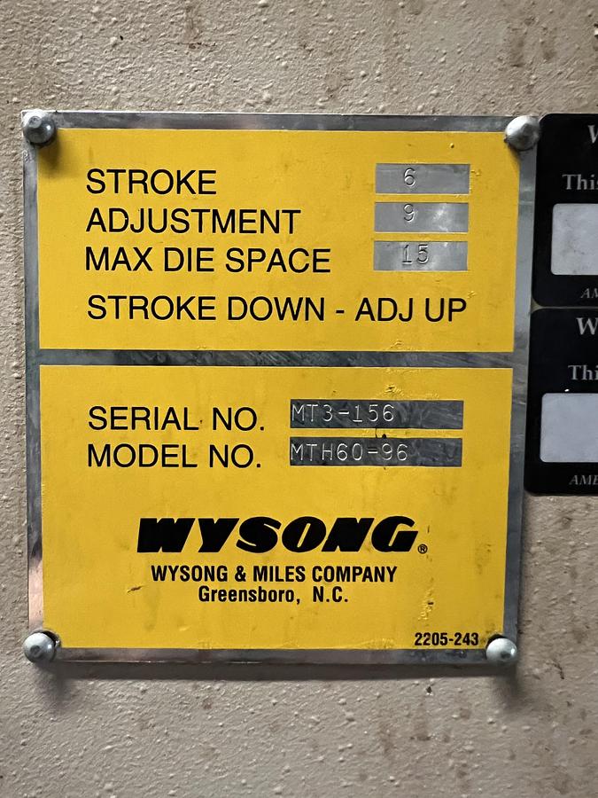 Used 60 Ton x 8' Wysong MTH60-96 CNC Hydraulic Press Brake
