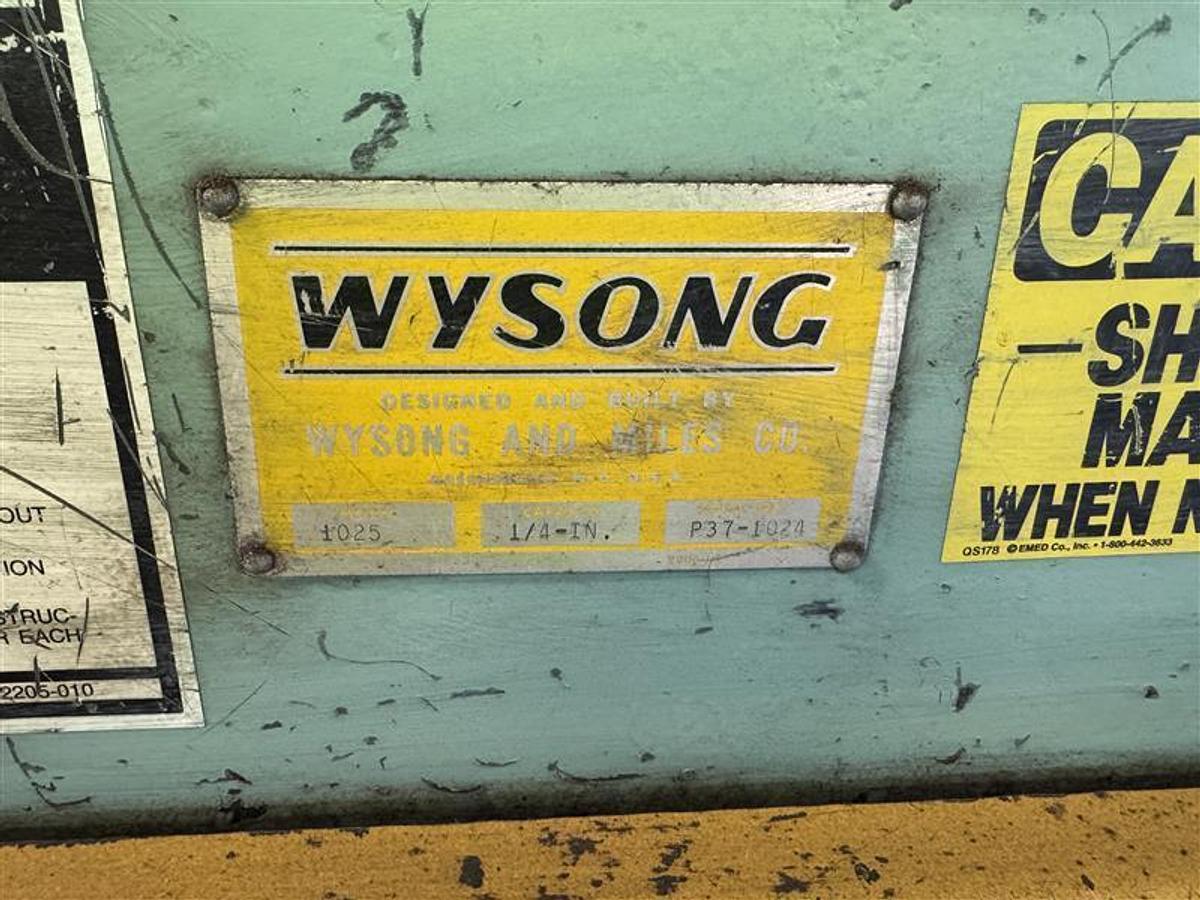 Used 1/4" x 10' Wysong Model 1025 Mechanical Shear