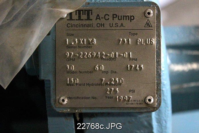 Used Allis Chalmers 731 PLUS Pump, 1x1.5x8, Stainless Steel #22768