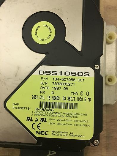 Used Hitachi Hard Drive, P/N-134-507066-301 , 733083271, Date 1997-08
