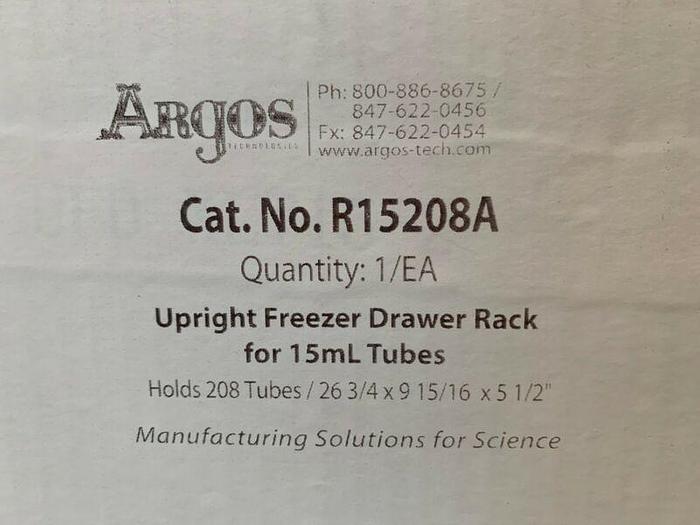 Used Argos R15208A Upright Freezer Drawer Rack for 15mL Tubes, Holds 208