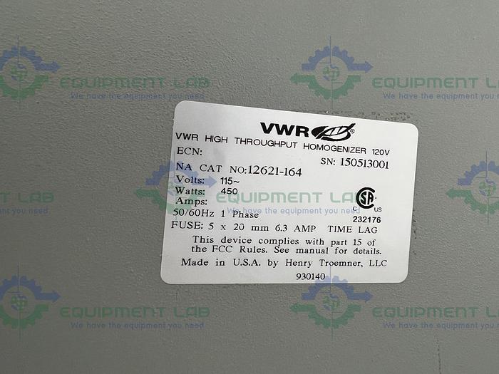 Used VWR  12621-164 High Throughput Hard Tissue Homogenizer 120V