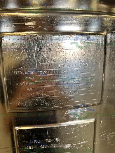Used Precision Stainless  500 Liter  Jacketed Reactor  Mixing Tank w/ PharMix Agitator