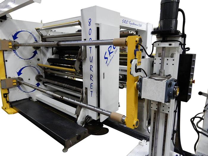 Used 63" WIDE NEW SRC SYSTEMS 800 DUPLEX TURRET SLITTER REWINDER 30" OD REWIND