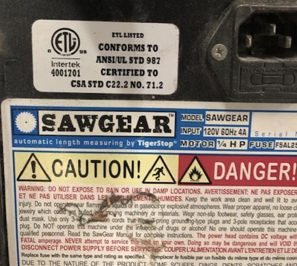 Used Tigerstop SawGear 16