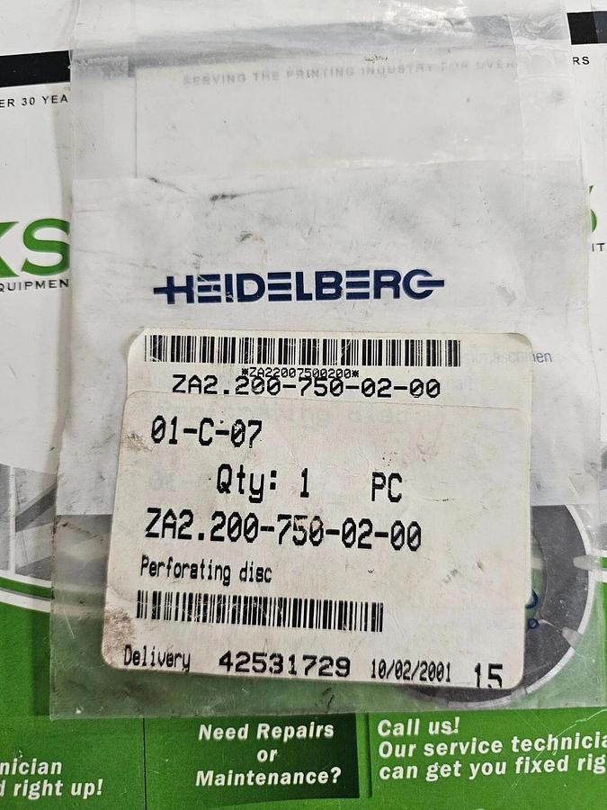 Used Heidelberg Perforating Disc, Part #ZA2.200-750-02-00