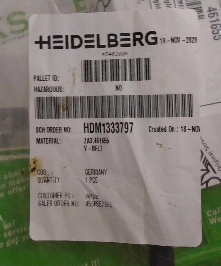 Used Heidelberg V Belt, Part #HDM1333797