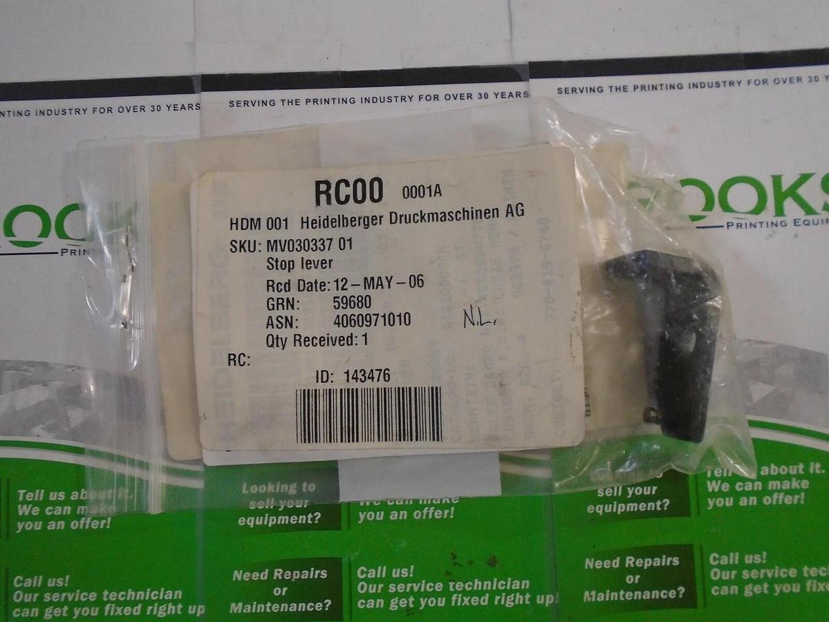 Used Heidelberg Stop Lever, Part #MV.030.337/01