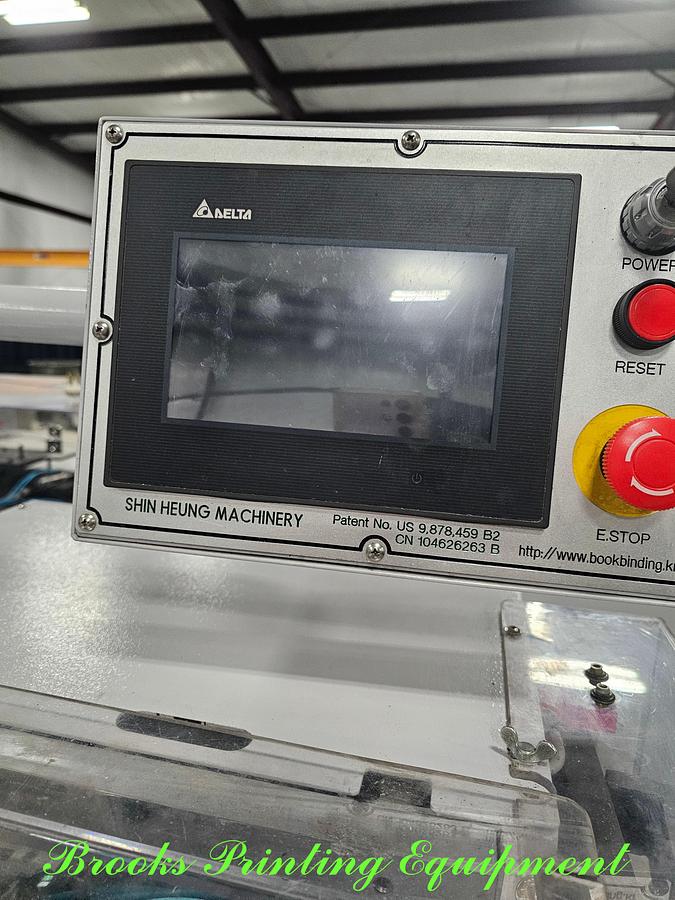 Used Shin Heung Machinery Model SHPF-400P Automatic Plastic Coil Punch and Bind Machine with Take off Delivery Conveyor