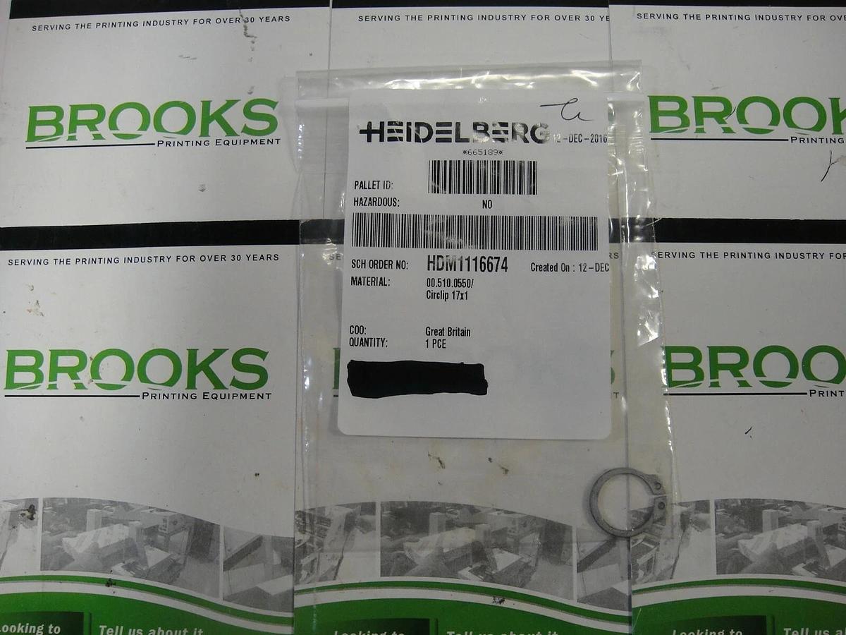 Used Heidelberg Circlip 17 x 1, Part #00.510.0550