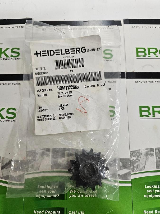 Used Heidelberg Sprocket Wheel, Part #A1.017.216/01