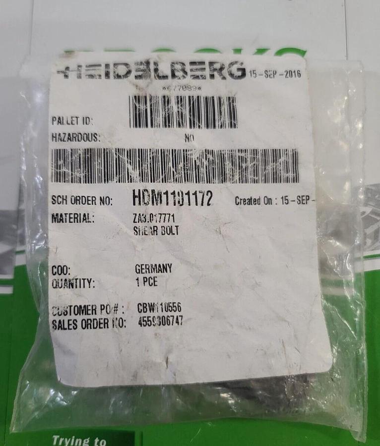 Heidelberg Shear Bolt, Part #ZA3.017771