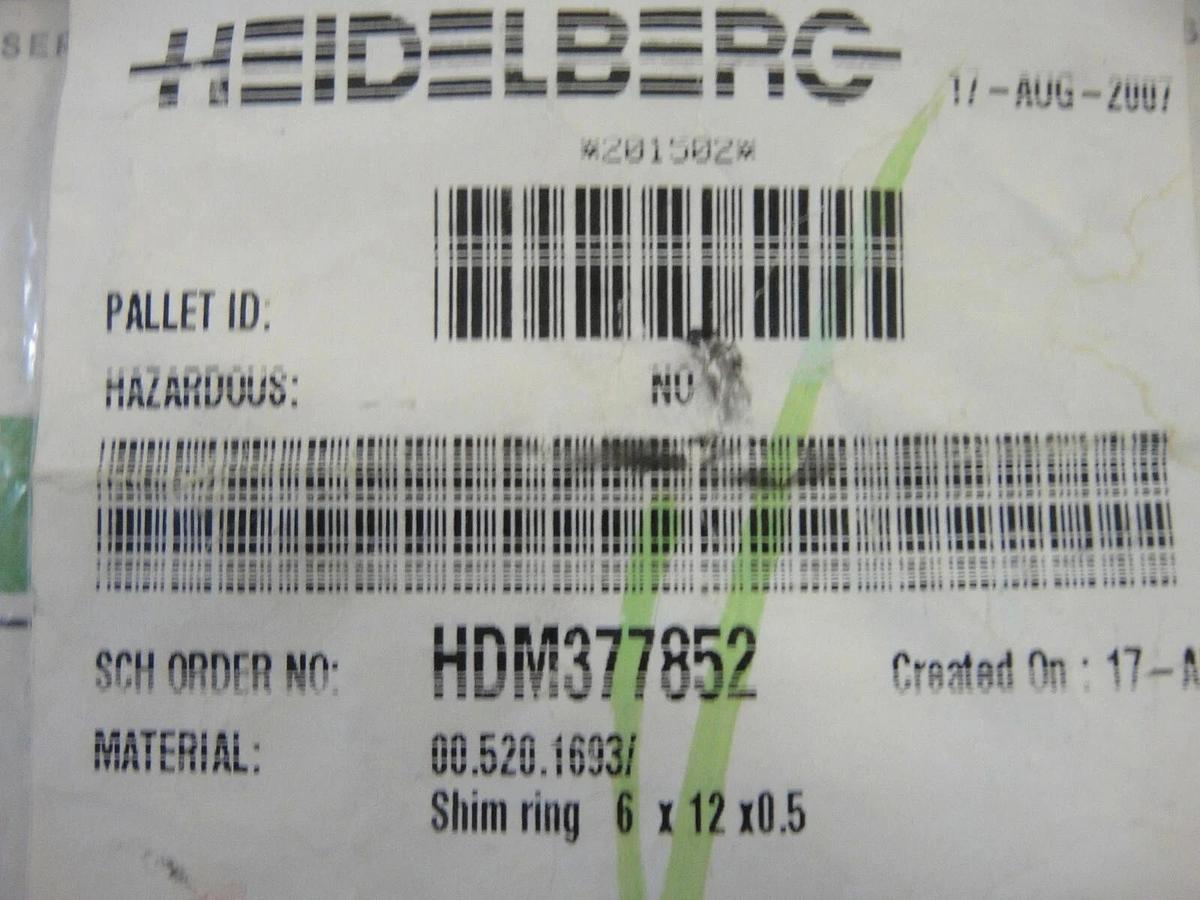 Heidelberg Shim Ring 6 x 12 x 0.5, Part #00.520.1693
