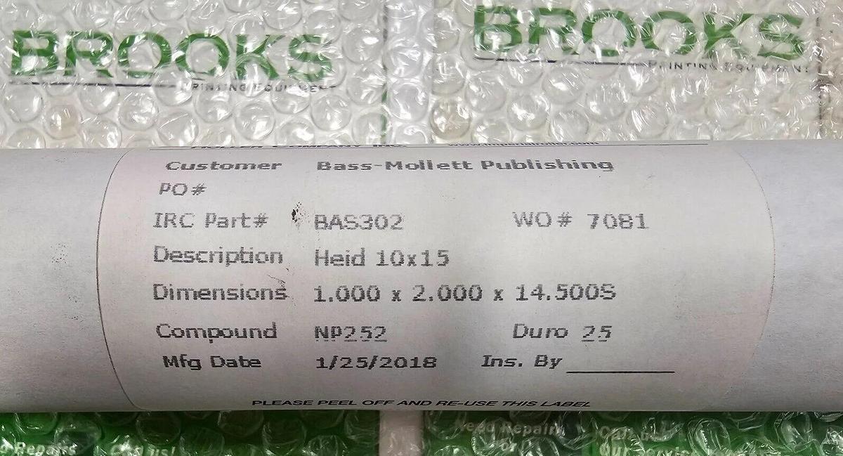 Used Heidelberg Windmill 10 x 15 Ink Roller