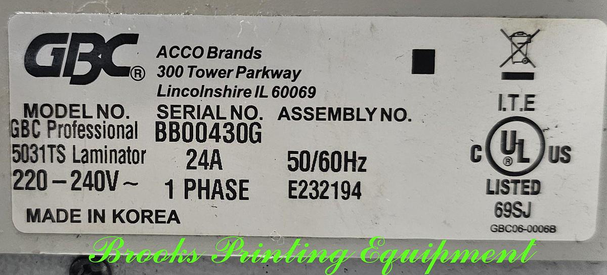 Used GBC 5031TS Roll Laminating System 