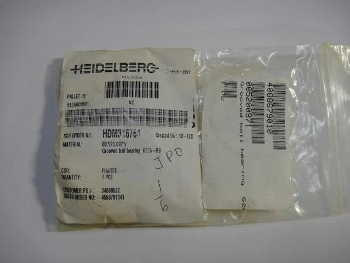 Heidelberg Grooved Ball Bearing, Part #00.520.0971