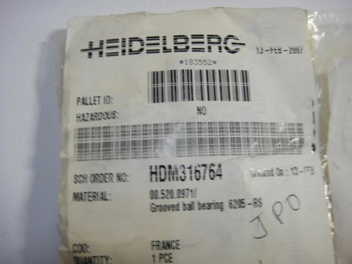 Heidelberg Grooved Ball Bearing, Part #00.520.0971