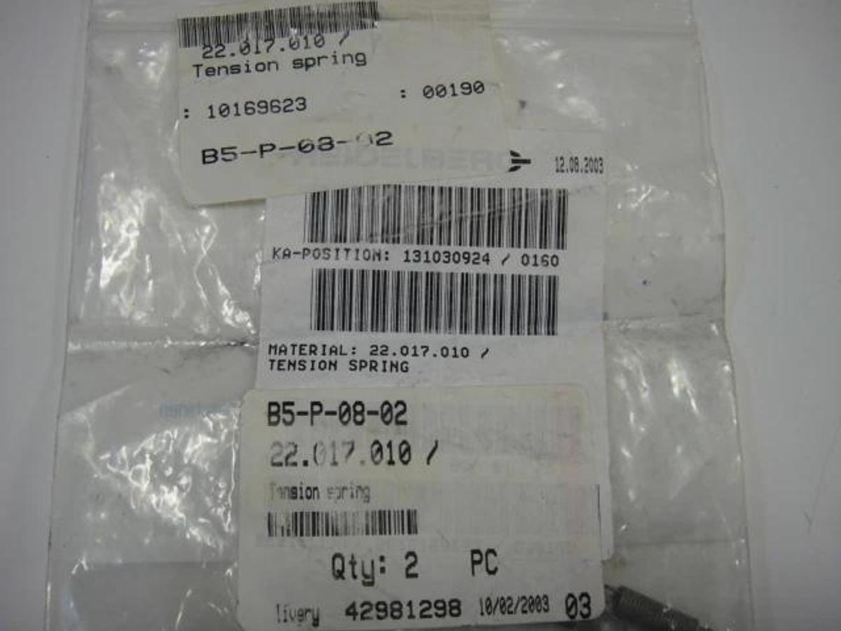 Used Heidelberg Tension Spring, Part #22.017.010