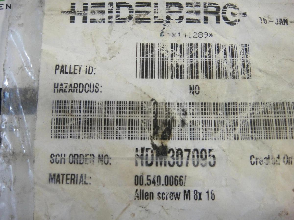Heidelberg Allen Screw M 8 x 16, Part #00.540.0066
