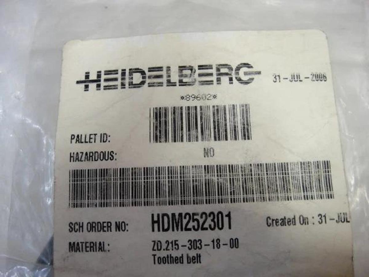 Used Heidelberg Toothed Belt, 34 1/2" L x 1/4" W, Part #HDM252301