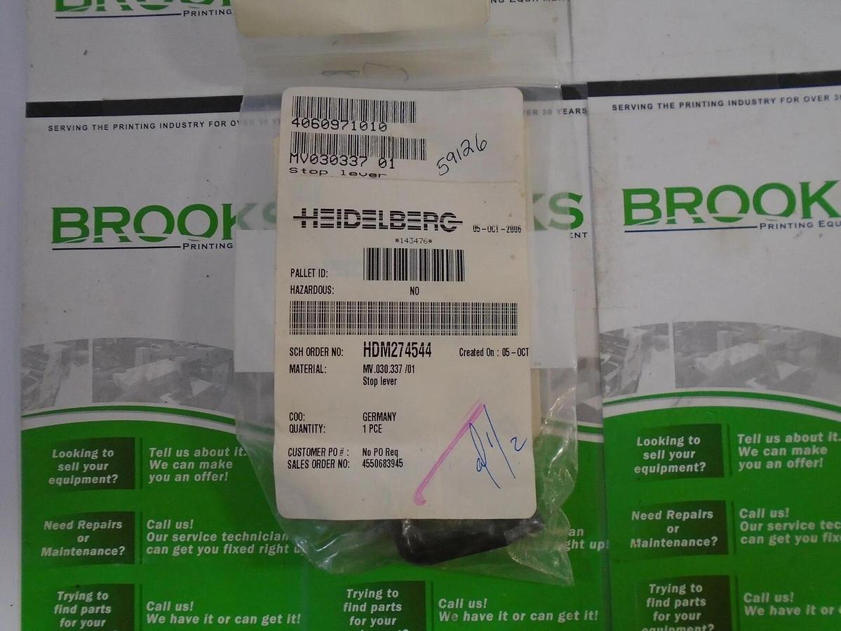 Used Heidelberg Stop Lever, Part #MV.030.337/01