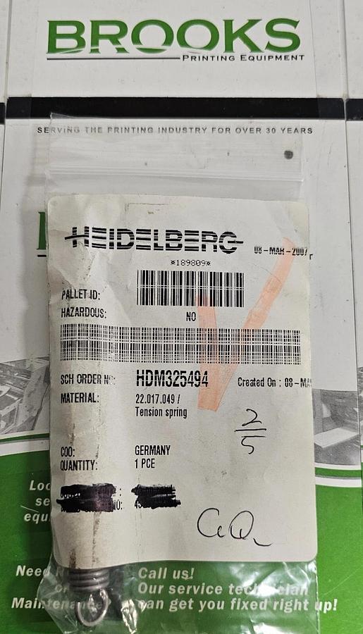 Used Heidelberg Tension Spring, Part #22.017.049