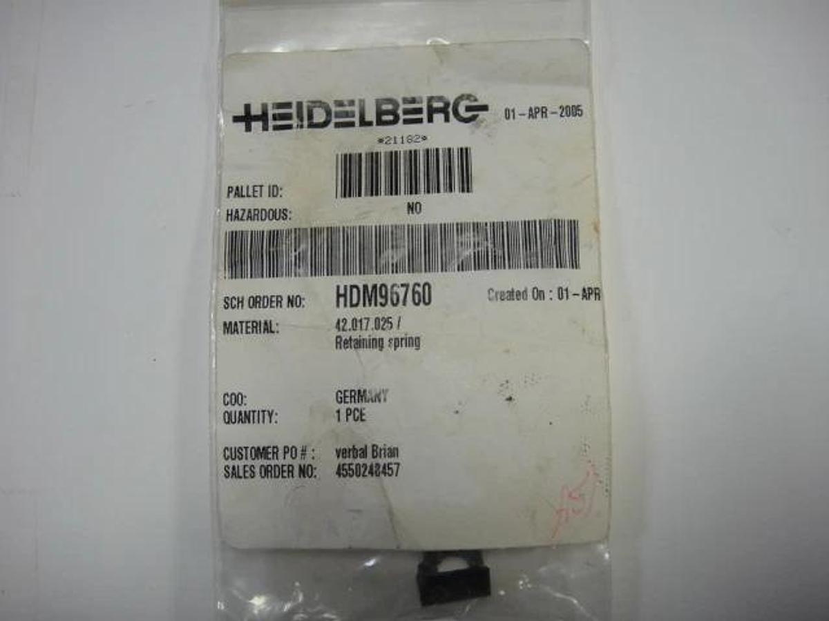 Used Heidelberg Retaining Sring, Part #HDM96760