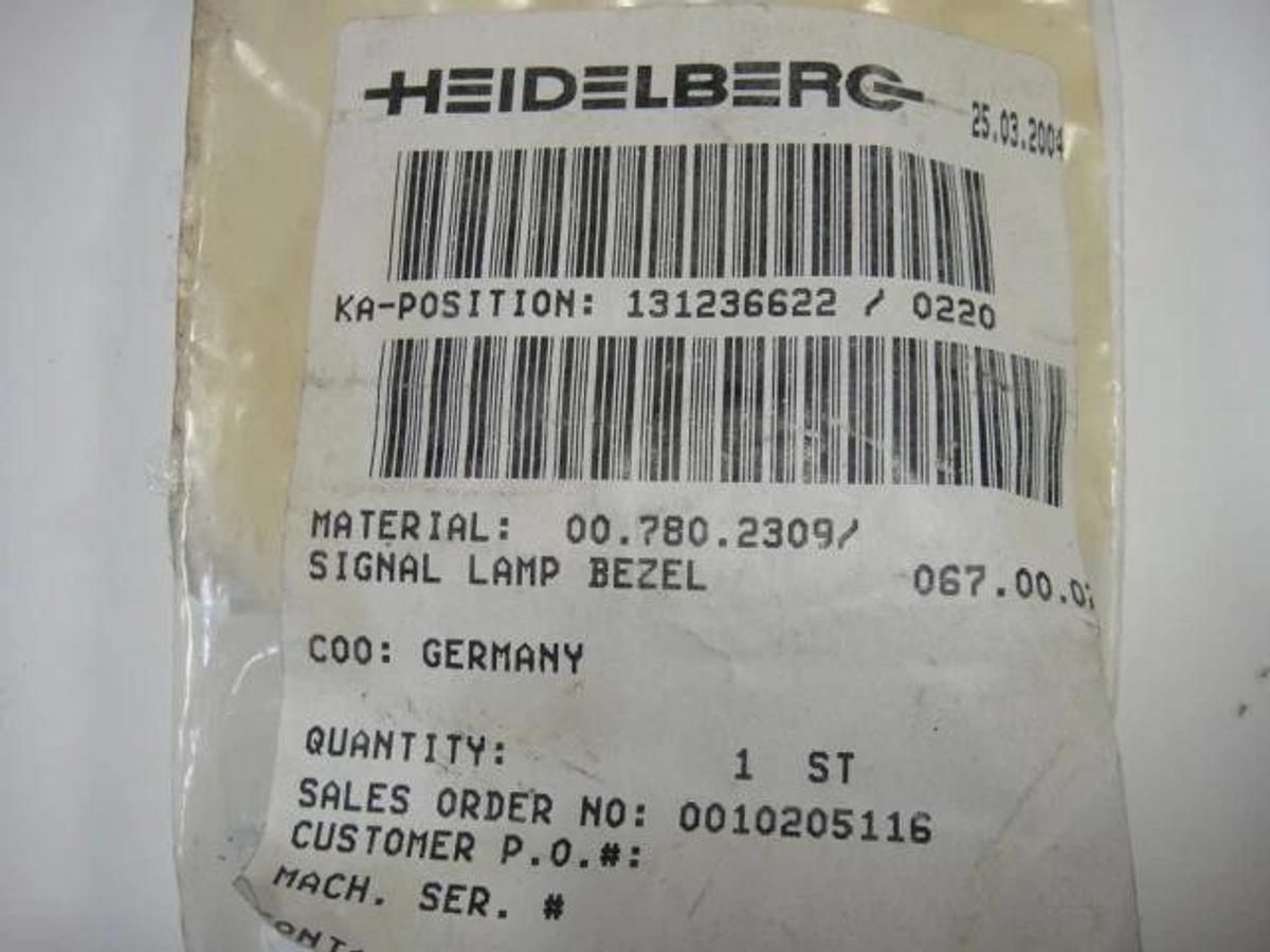Used Heidelberg Signal Lamp Bezel, KA Position, Part #007802309